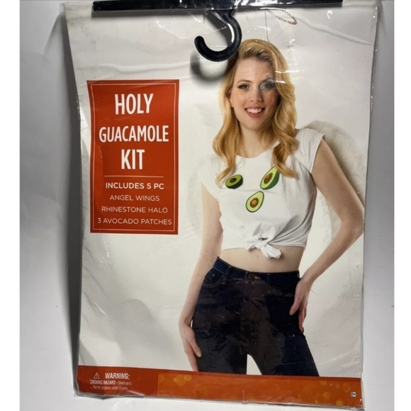NWT Holy Guacamole Halloween Costume Angle Wings Halo Patches Simple Funny New - Picture 2 of 4